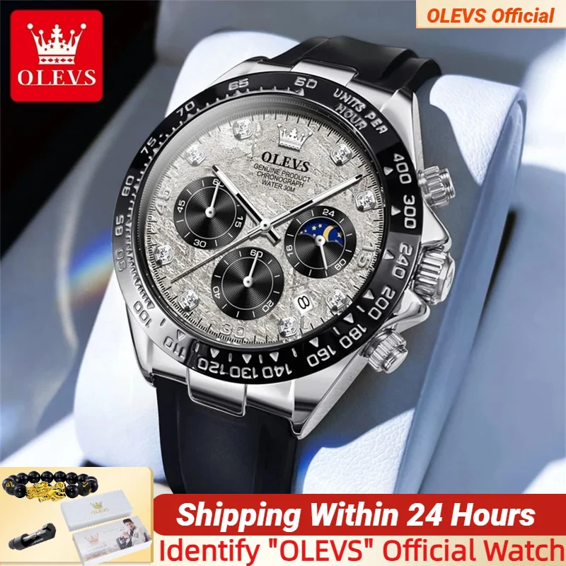 

OLEVS 2875, роскошные мужские кварцевые часы, многофункциональный хронограф, фаза Луны, дата, бриллиантовый циферблат, водонепроницаемые кварцевые часы для мужчин, тренд