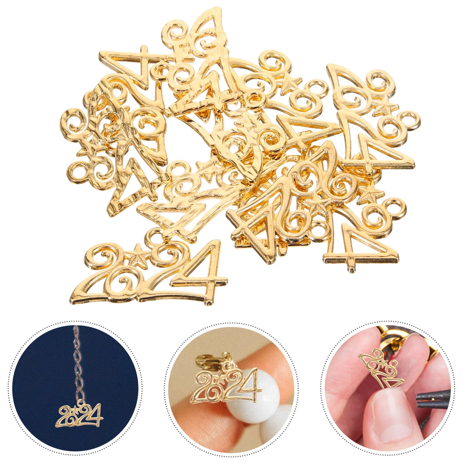 

50 Pcs New Year Charms 2024 Pendant Necklace for DIY Jewelry Earrings Alloy Number