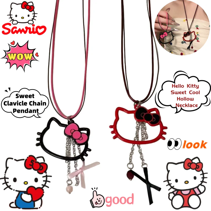 Sanrio Hello Kitty lindo creativo Kawaii dulce fresco hueco collar dibujos animados Anime periférico dulce clavícula cadena colgante regalo