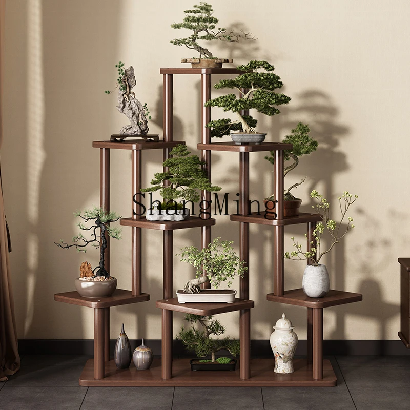 

ZYY household solid wood balcony rack, living room floor-to-ceiling Chinese multi-layer bonsai display rack