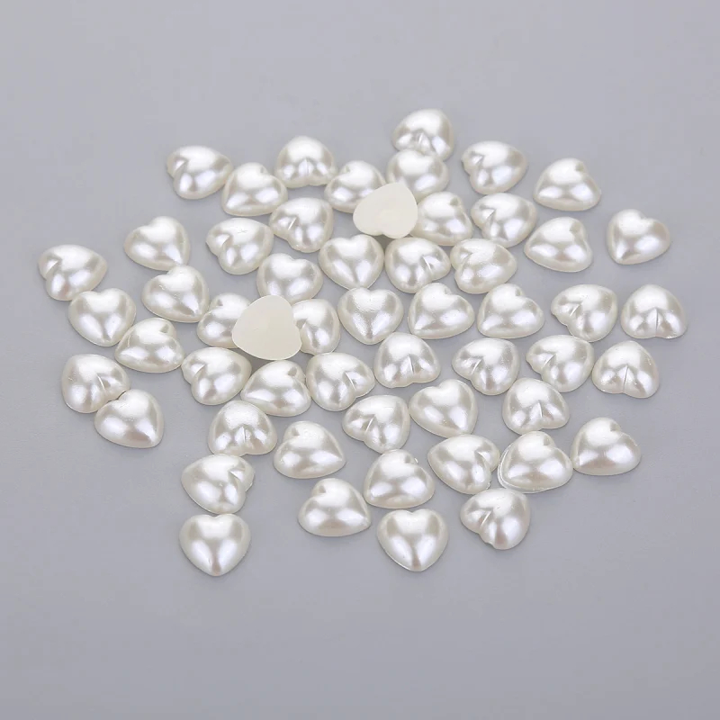 6-15MM White/Ivory Heart Shape Flat Back Pearls Half Round Beads For Art Scrapbooking Decoration DIY Jewelry Making