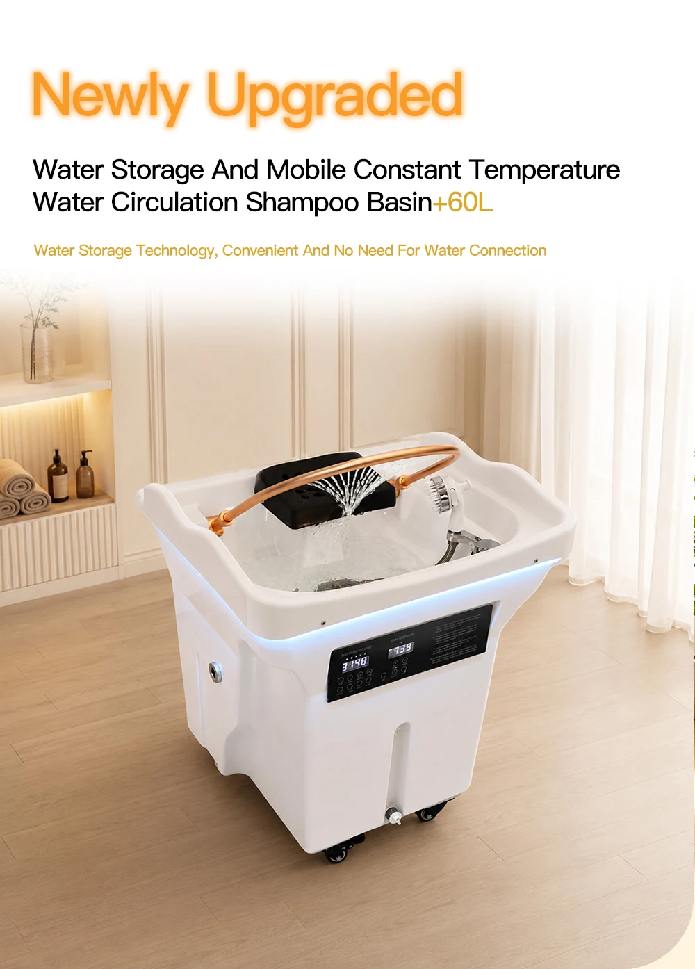 Kopf-SPA-Shampoo-Becken mit 60L Wassertank, Wassererwärmung, Kein Wasserleitungsanschluss Nötig, Kopf-Hydrotherapie-Gerät – Detail 3