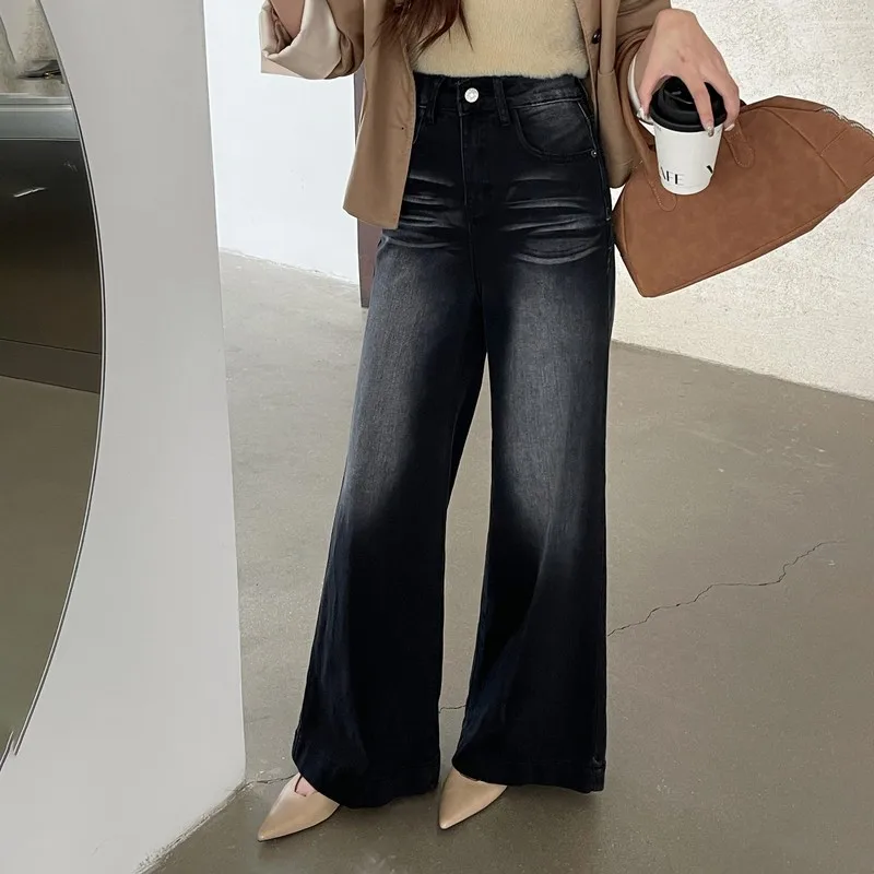 

ZHISILAO Black Wide Leg Straight Jeans Women Casual Vintage Loose Full Length Denim Pants Streetwear 2024