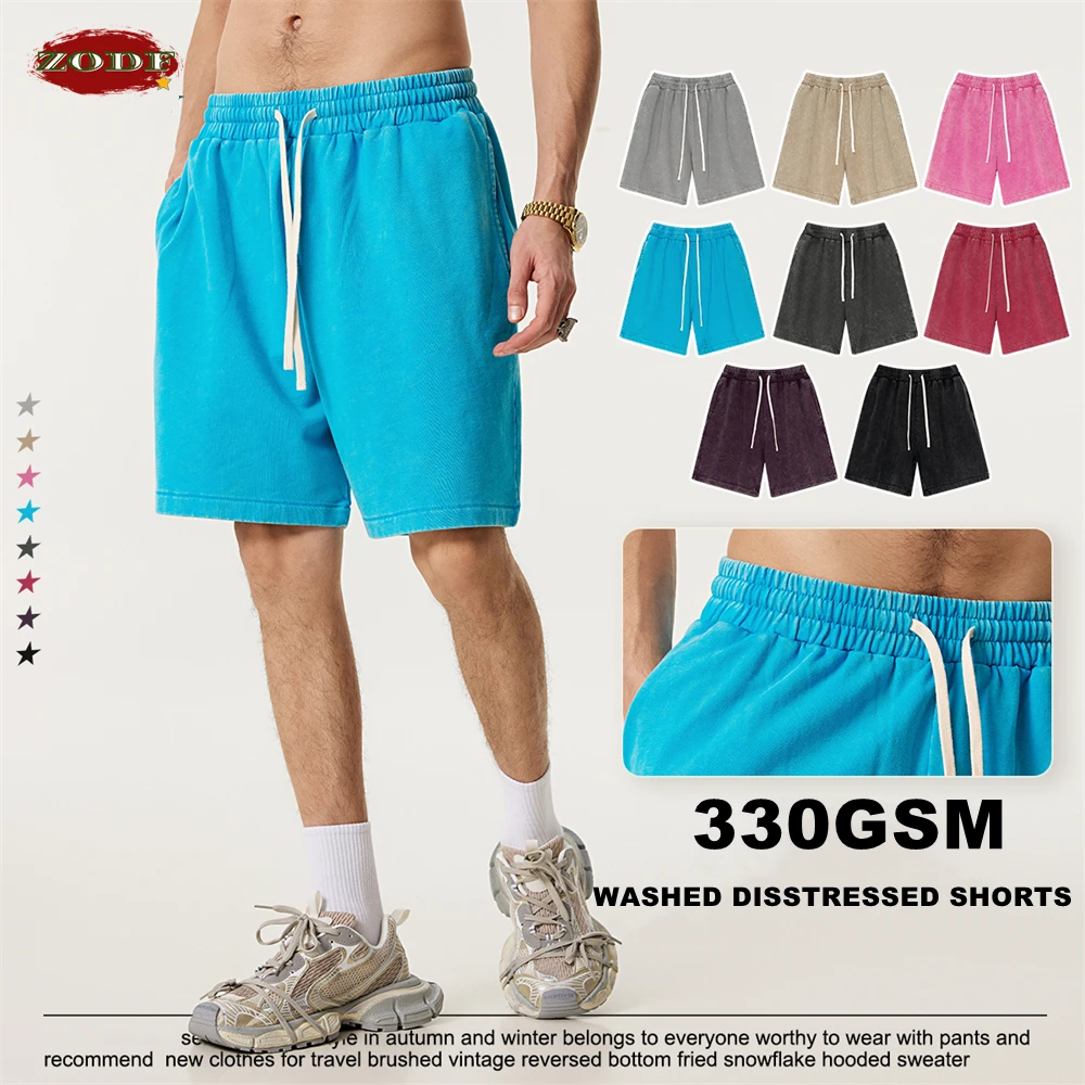 ZODF Retro 2025 Summer Rewashed Cotton Shorts For Men Unisex 330gsm Distressed Sport Shorts Brand Clothes  HY1000