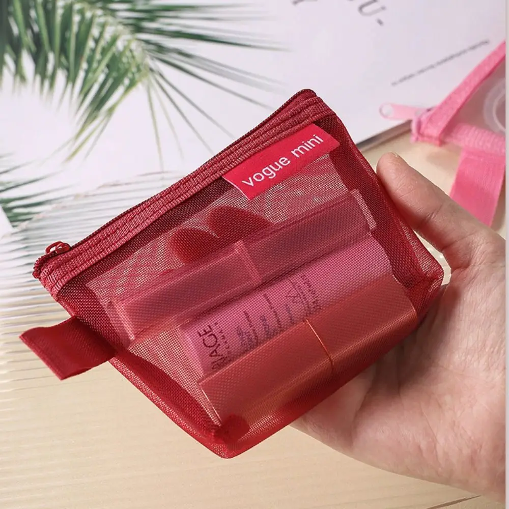 Nylon Transparent Mesh Storage Bag Lipstick Bag Makeup Bag Mini Coin Purse ID Card Holder Small Item Bag Cosmetic Bag Gift