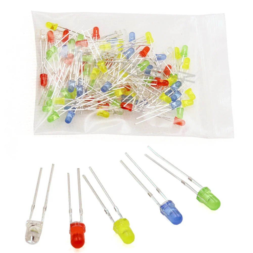 100PCS 3mm Light Emitting Diode LED ลูกปัดสีเขียวสดใสสีเหลืองสีฟ้าสีขาวสีแดง LED โคมไฟลูกปัด Light Emitting Diode หลอดไฟ LED เครื่องมือ