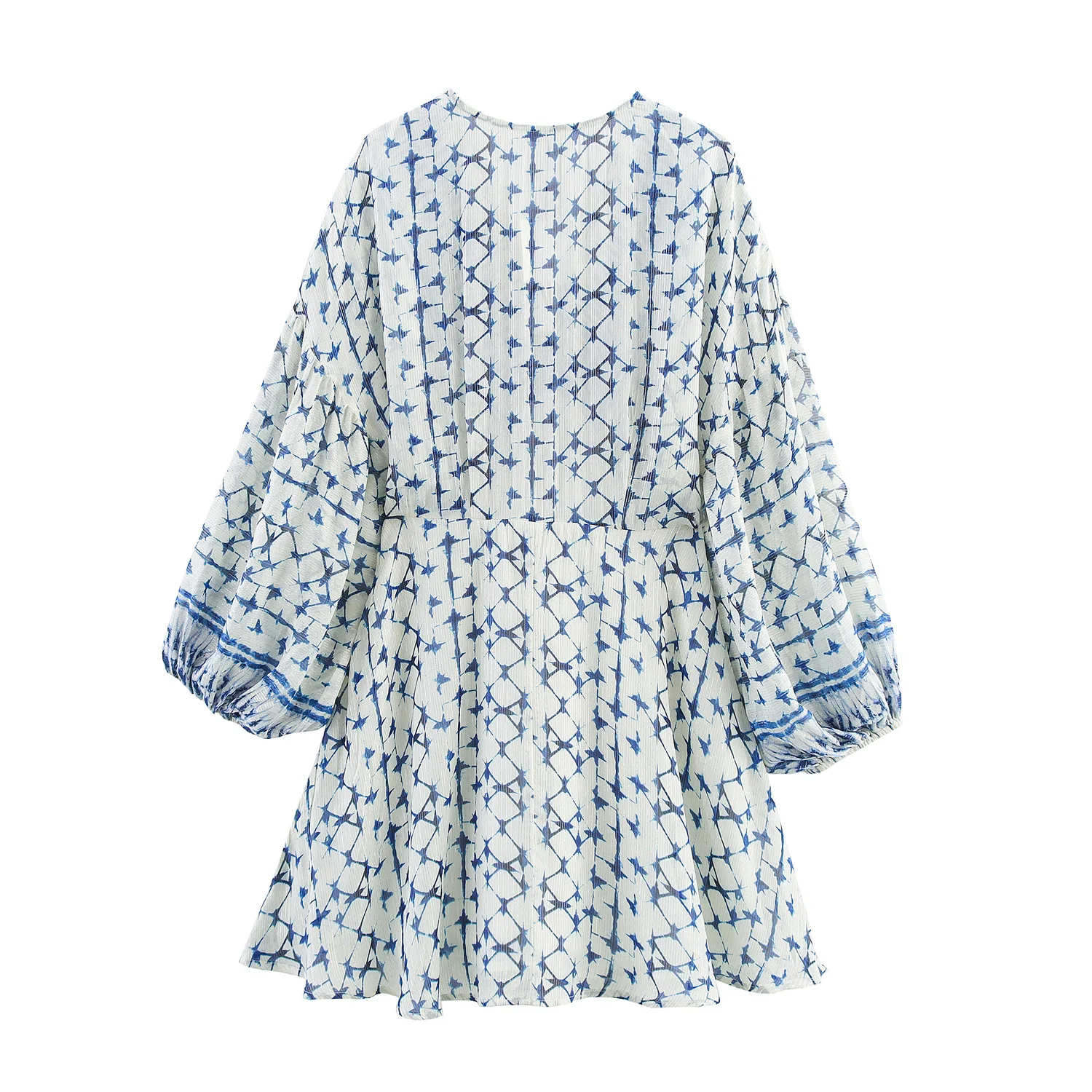 Robe Style Resort pour femmes, manches longues, col en v, ligne métallique imprimée, décontractée, plage, style Boho, Mini, printemps/été, 2025