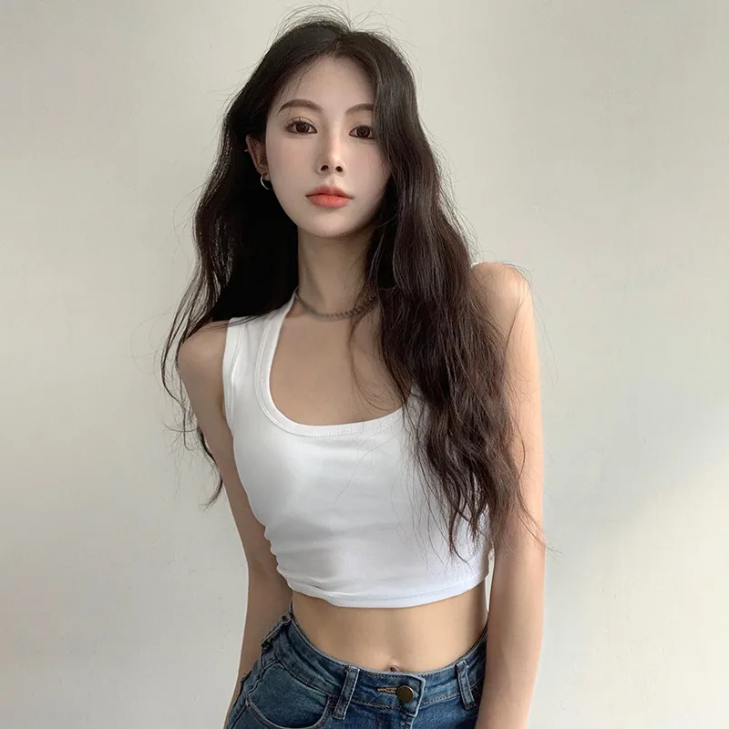 Tube Tops Sexy Solid Color Top Women's Tank Top Solid Color Square Neck Short Camisole Korean Version