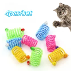 4pcs Pet Cat Toy Colorful Handmade Bouncy Spring Tube Interactive Toy Cat Toy Set Cat Interactive Toys Pet Supplies for Playing