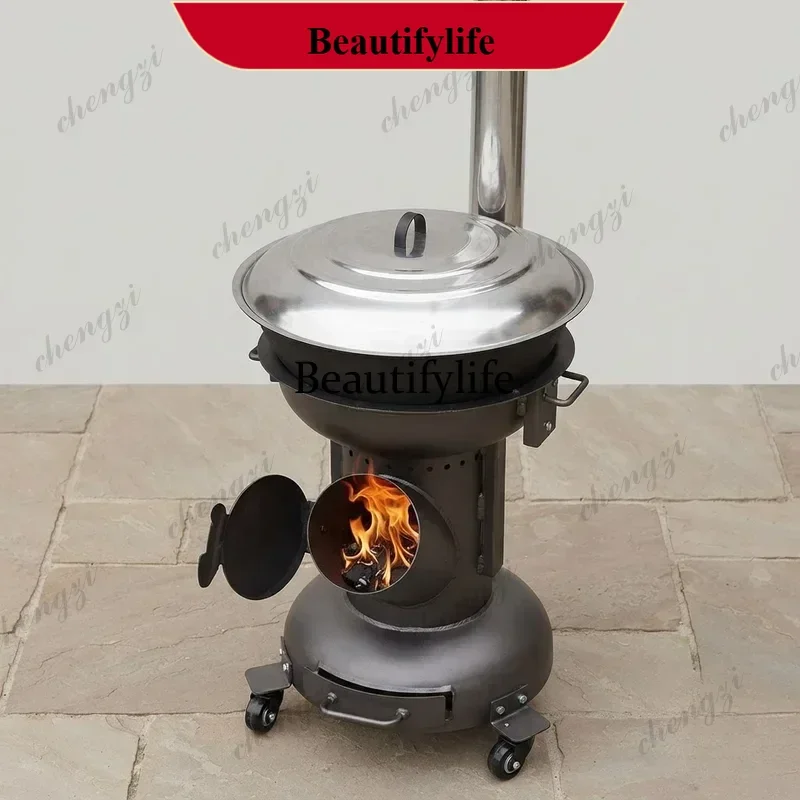 Chimeneas Outdoor Wood Burning Stove with Pot Holder Portable Firewood Heater for Garden Patio Camping Rural Heating