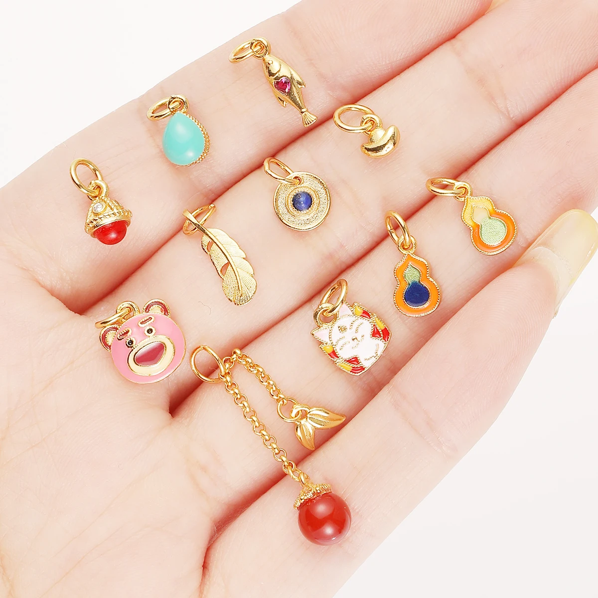 

5Pcs/lot 24K Gold-Plated Copper Cute Pendant With Natural Stone Mini Charms for Jewerly Making DIY Necklace Accessory Findings