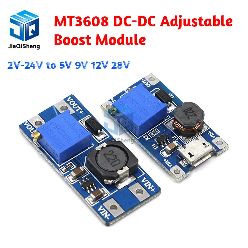 MT3608 DC-DC Adjustable Boost Module 2A Boost Plate Step Up Module with MICRO USB 2V-24V to 5V 9V 12V 28V