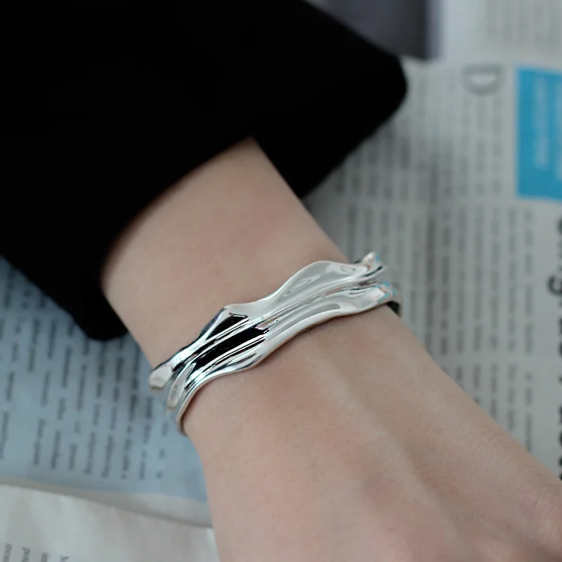 real brand genuine jewels S2029 Female Made Old Textured Irregular Light Luxury S925 Sterling Silver Bracelet Heavy Crafted Cold