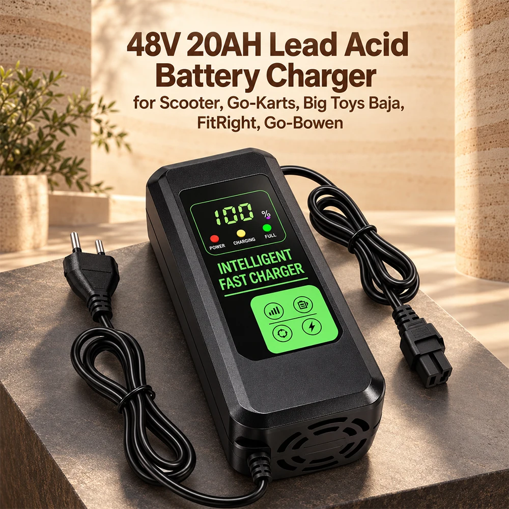 48V 20AH (SLA) Lead Acid Battery Charger for AC Adapter 3-Pin 3 Holes Plug Power Supply Cord
