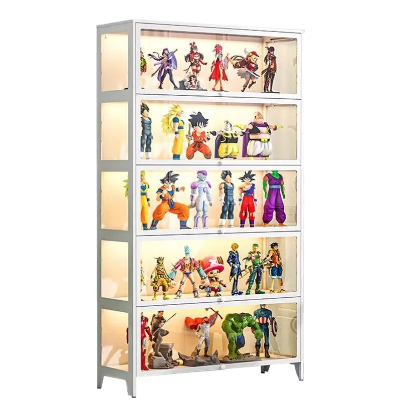 Armário de dor de aço, estante à prova de poeira, armário de exibição de vidro de ferro, armário de armazenamento de figuras