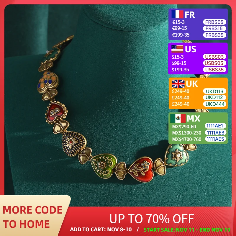 

Vintage Jewelry New Enamel Heart Chokers Necklaces Antique Love Smiling Face Gold Color Flower Girl Gift Accessories for Women