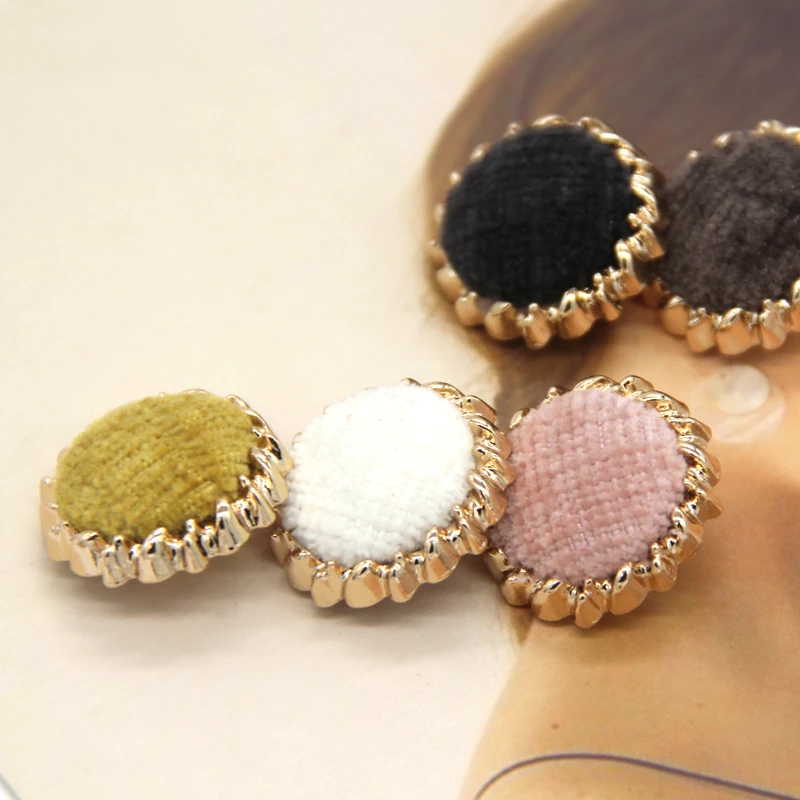 HENGC Fleece Fabric Cloth Covered Metal Buttons For Sewing Chic Women Coat Jakcet Sweater Knit Bags Handamde Decorations