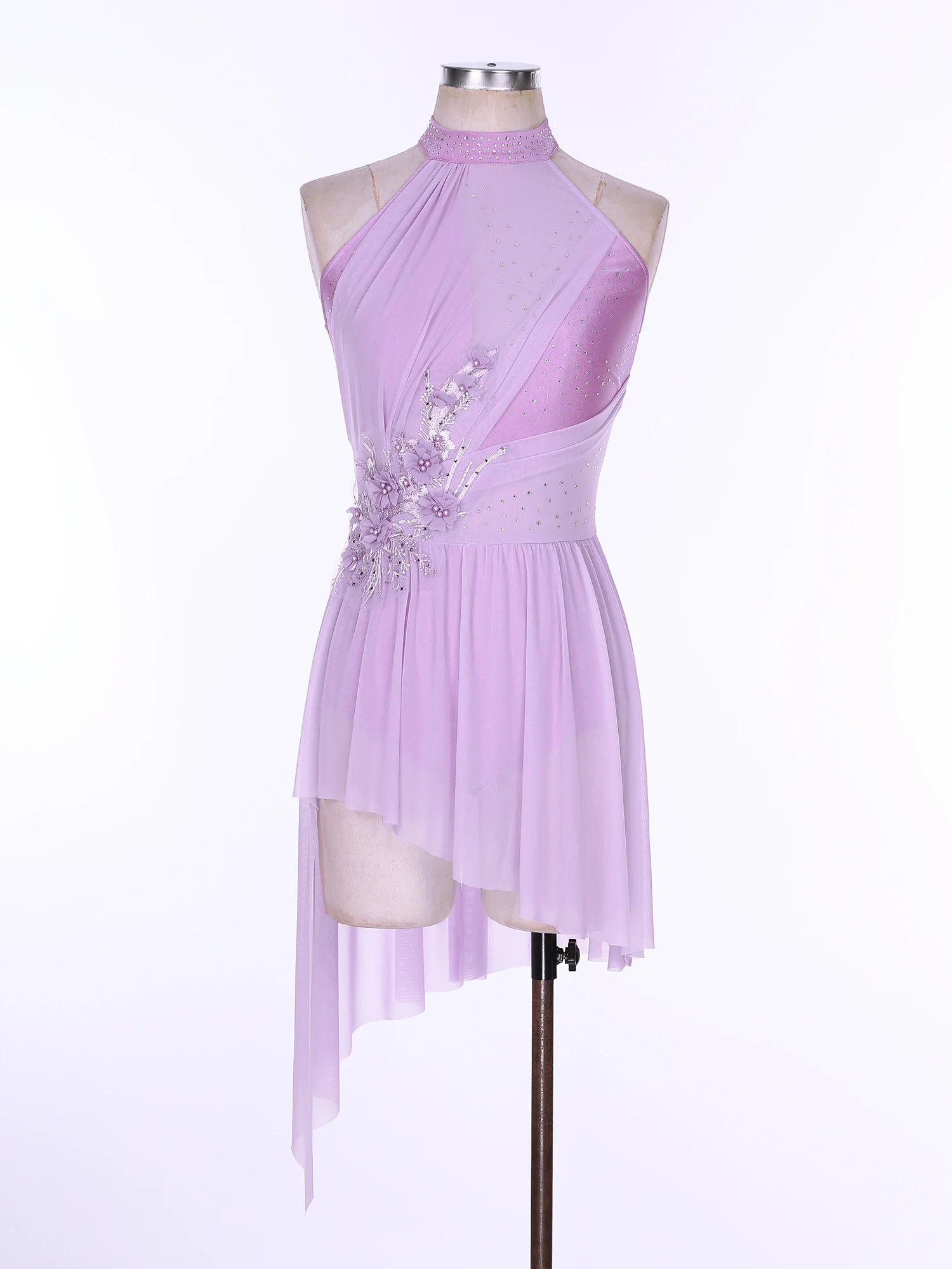 Vestido de patinaje sobre hielo para mujer, traje de baile lírico, Ballet, gimnasia, leotardo, tutú sin mangas, diamantes de imitación, ropa de baile