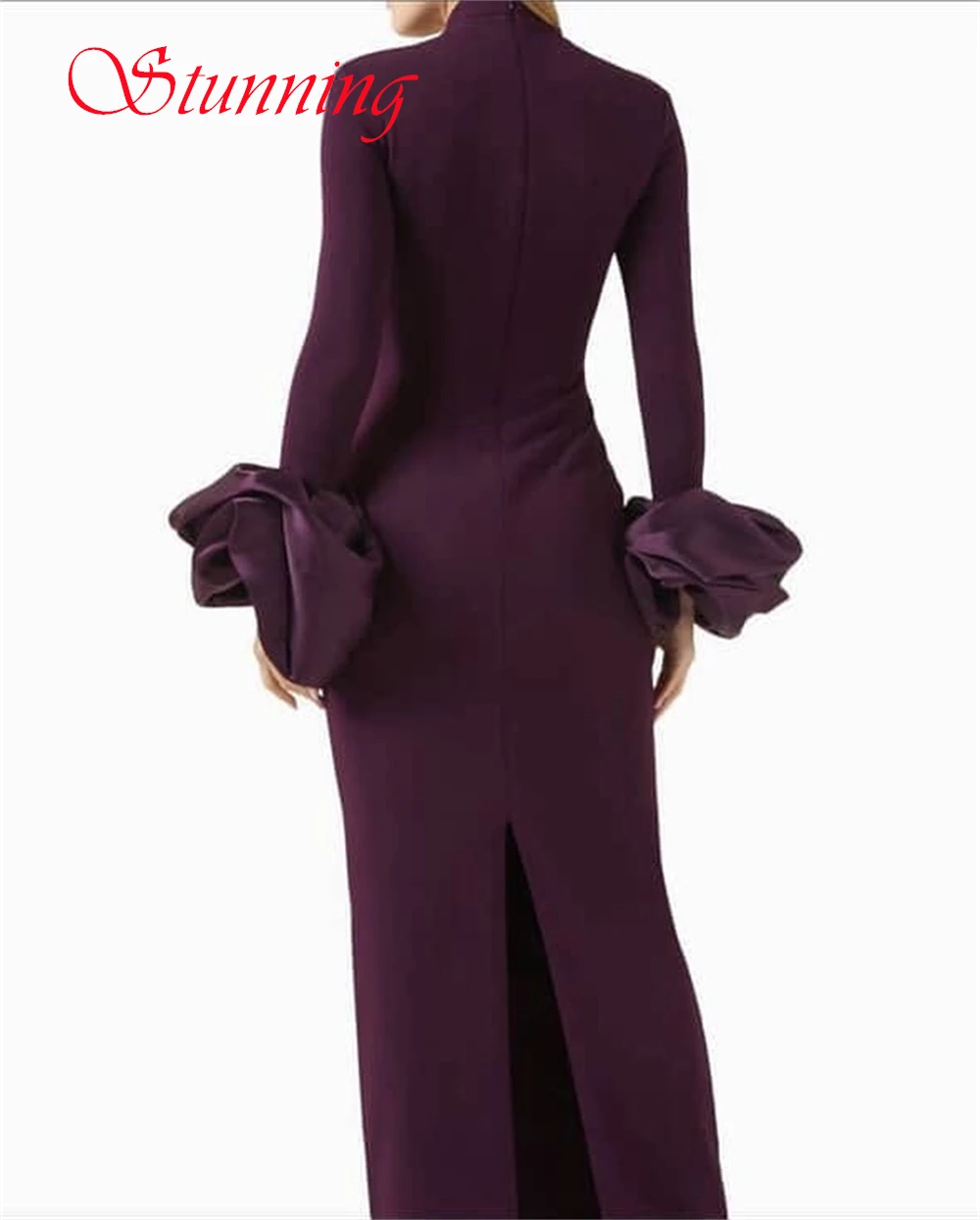 

Customized Delicate Burgundy Jersey Evening Dress Formal Crew Neck Long Sleeves Cocktail Dress Classic Zipper Back Prom Dress