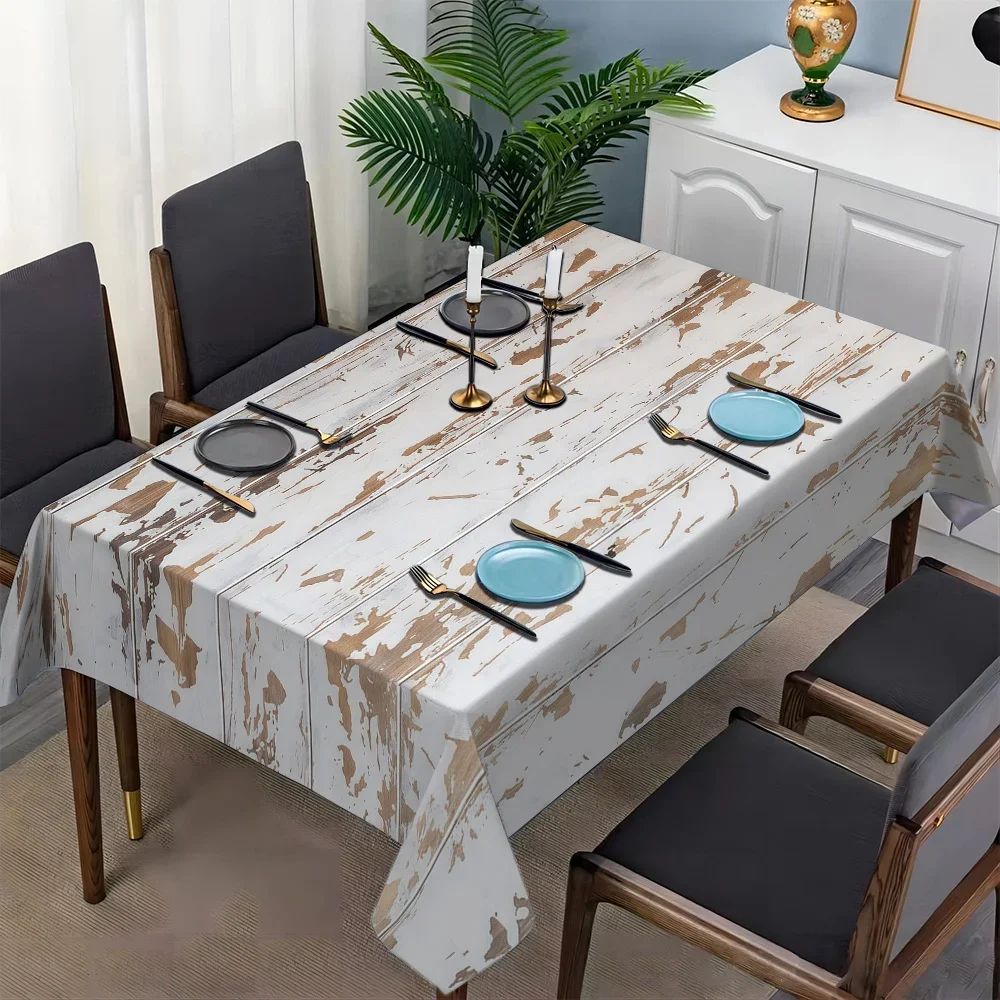 1pc Vintage Distressed Wood Grain Pattern Printed Long Rectangular Tablecloth, Coffee Table Cover, Holiday Party Venue