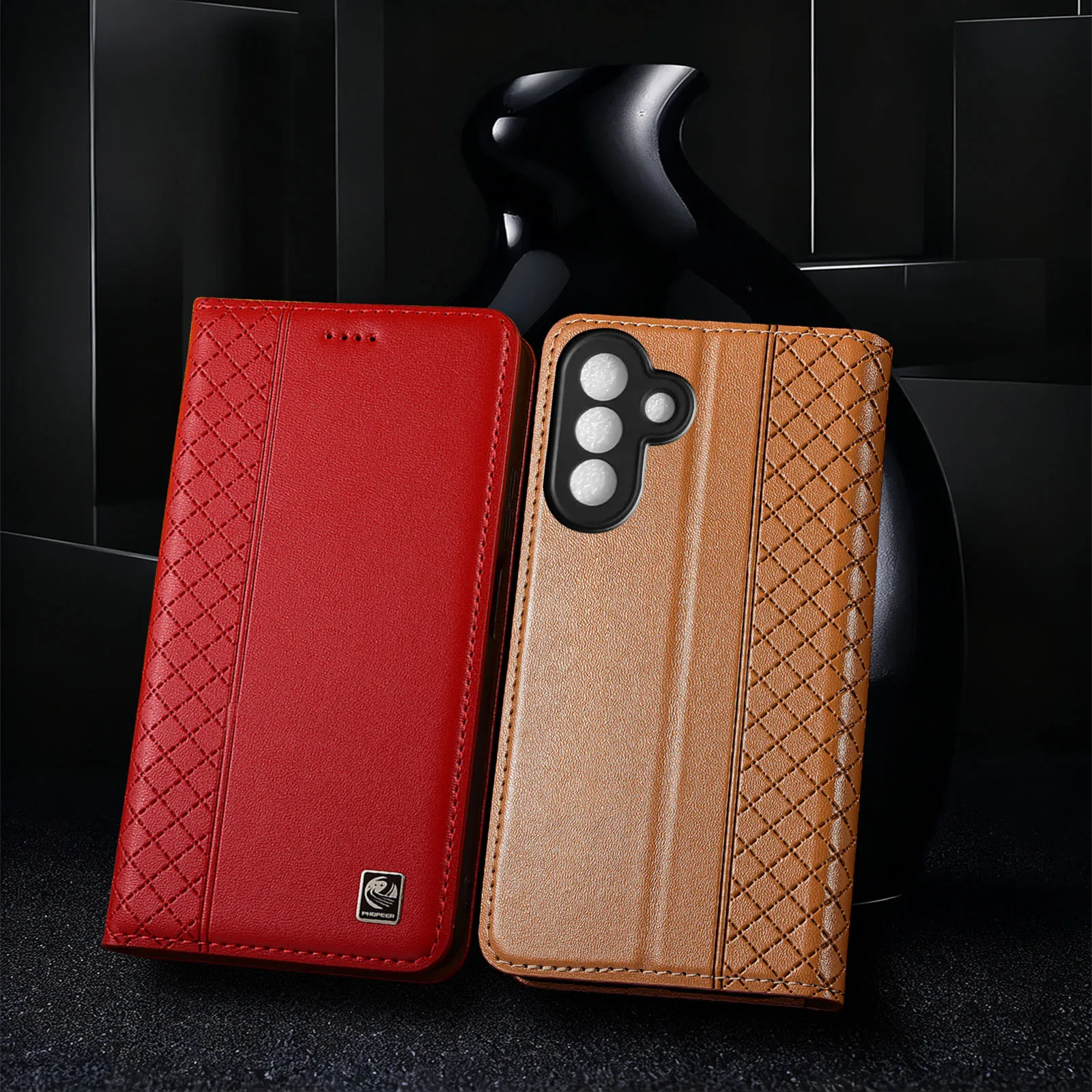 

Чехол-книжка-книжка из натуральной кожи с магнитом для Samsung A37 A57 5G Nappa, откидной чехол с внутренним сетчатым узором