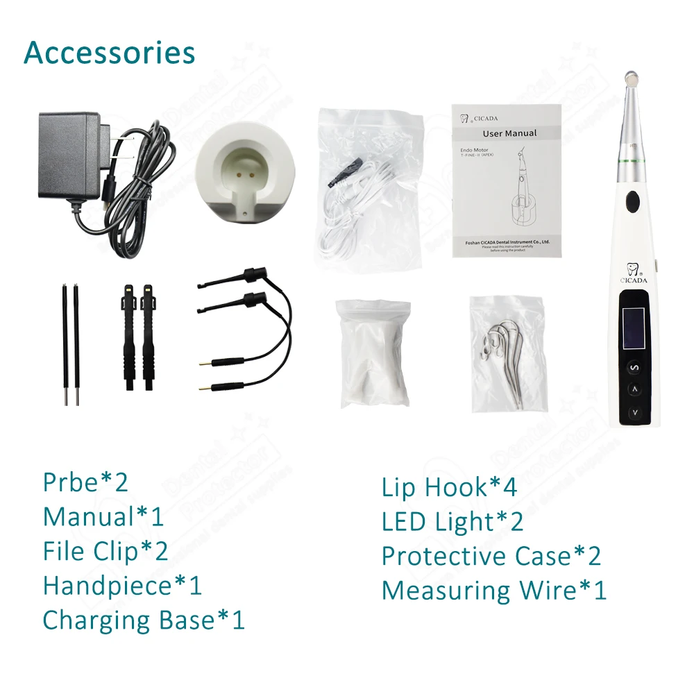 CICADA T-Fine-II Dental Wireless Endo  Motor 16:1 Contra Angle Endodontic Instrument Root Canal Rotary Motor with Apex Locator