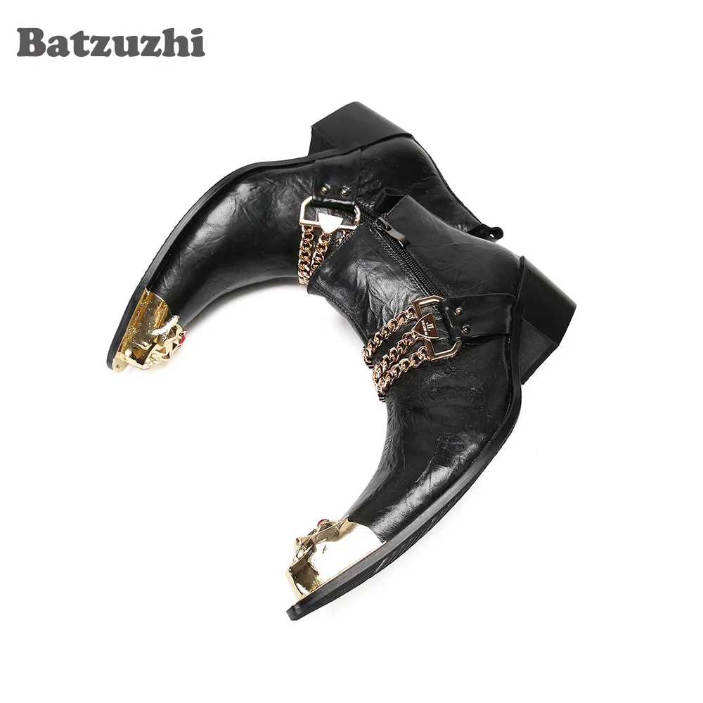 

Мужские ботинки Batzuzhi, модные ботильоны из натуральной кожи с острым носком, мужские черные/красные вечерние и свадебные платья Botas, большой размер US12