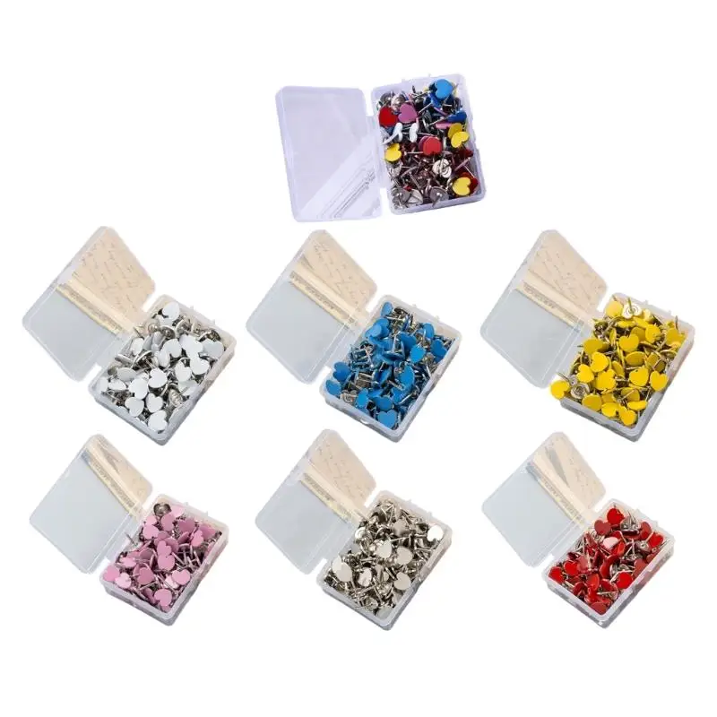 

100Pcs Heart Metal Push Pins Decorative Thumbtacks Notice Board Tacks with Case for Cork Board Bulletin Board D2RC