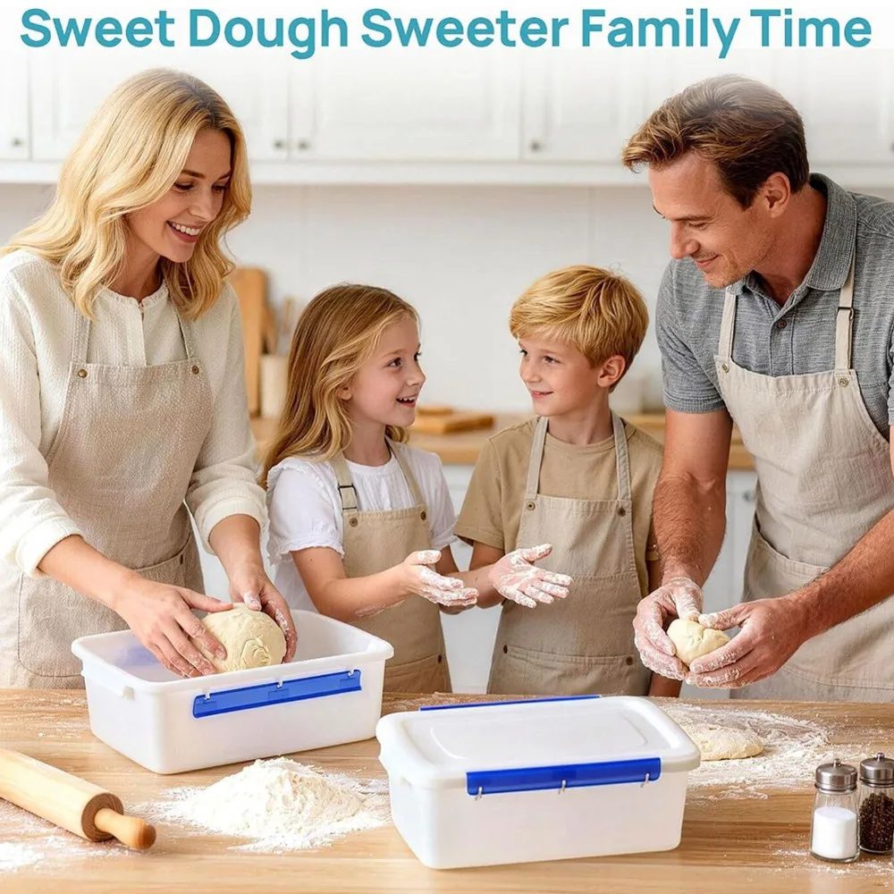 M11K-2 Pcs Pizza Dough Proofing Box With Lids And Latches For 4-6 Balls Airtight Snap On Lids, For Cookie Buns