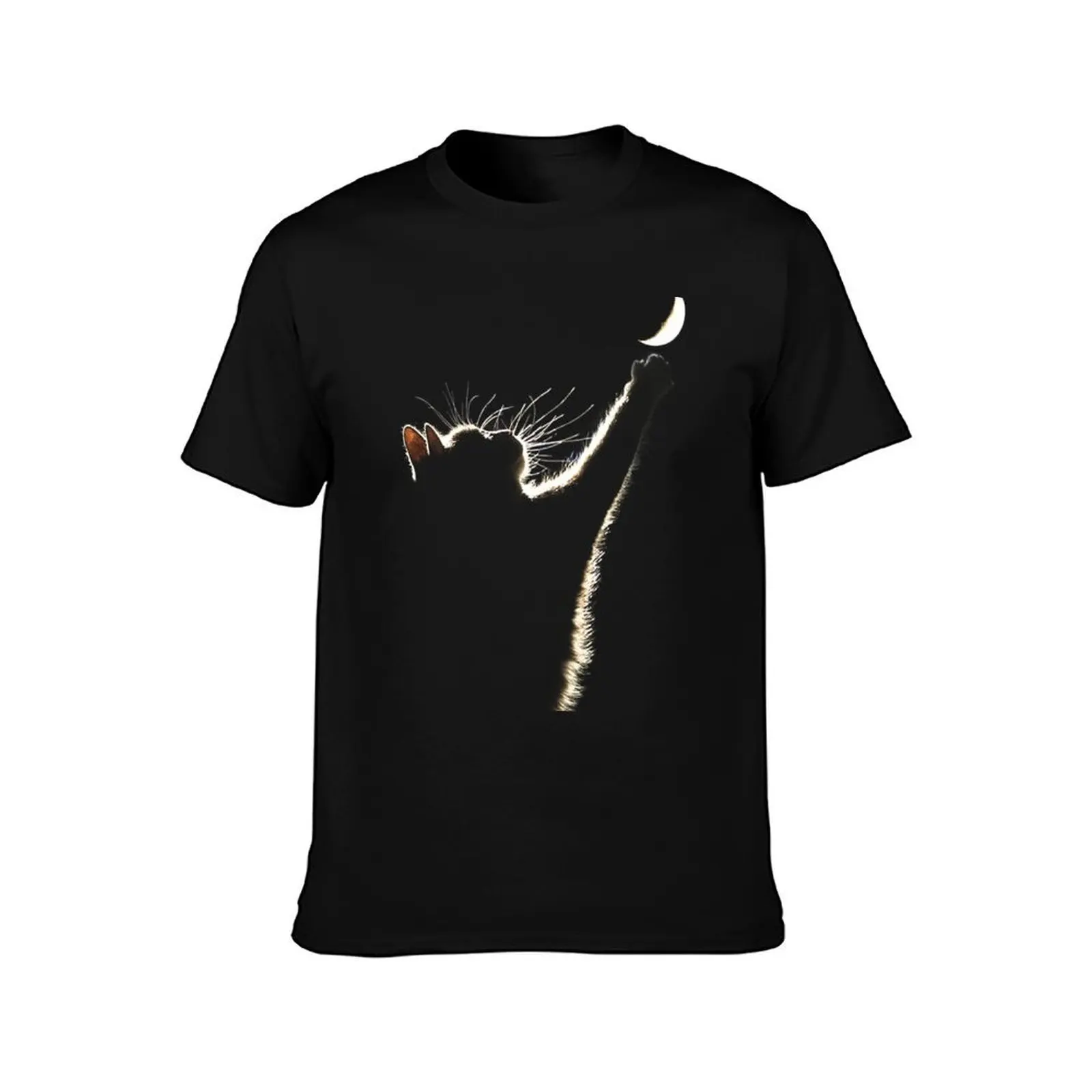 Cat Reach The Moon T-Shirt, Summer Casual Cotton Tee, Oversized Streetwear Tops, Vintage Graphic Print, Loose Fit Short Sleeve