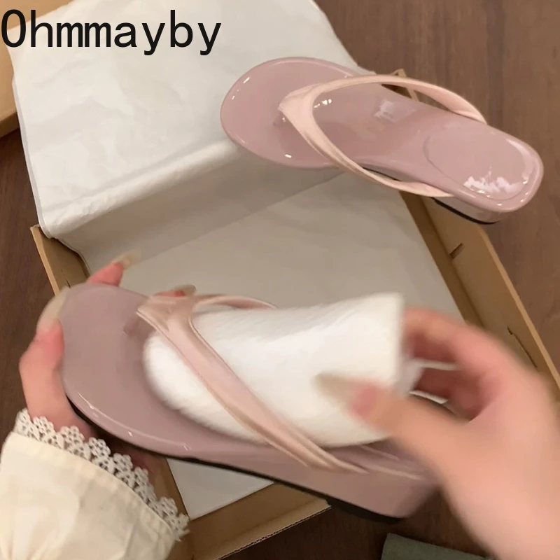 

Gladiator Summer Women Wedges Heel Slippers Concise Street Style Dress Slide Ladies Non Slip Beach Vacation Clip Toe Sandalias