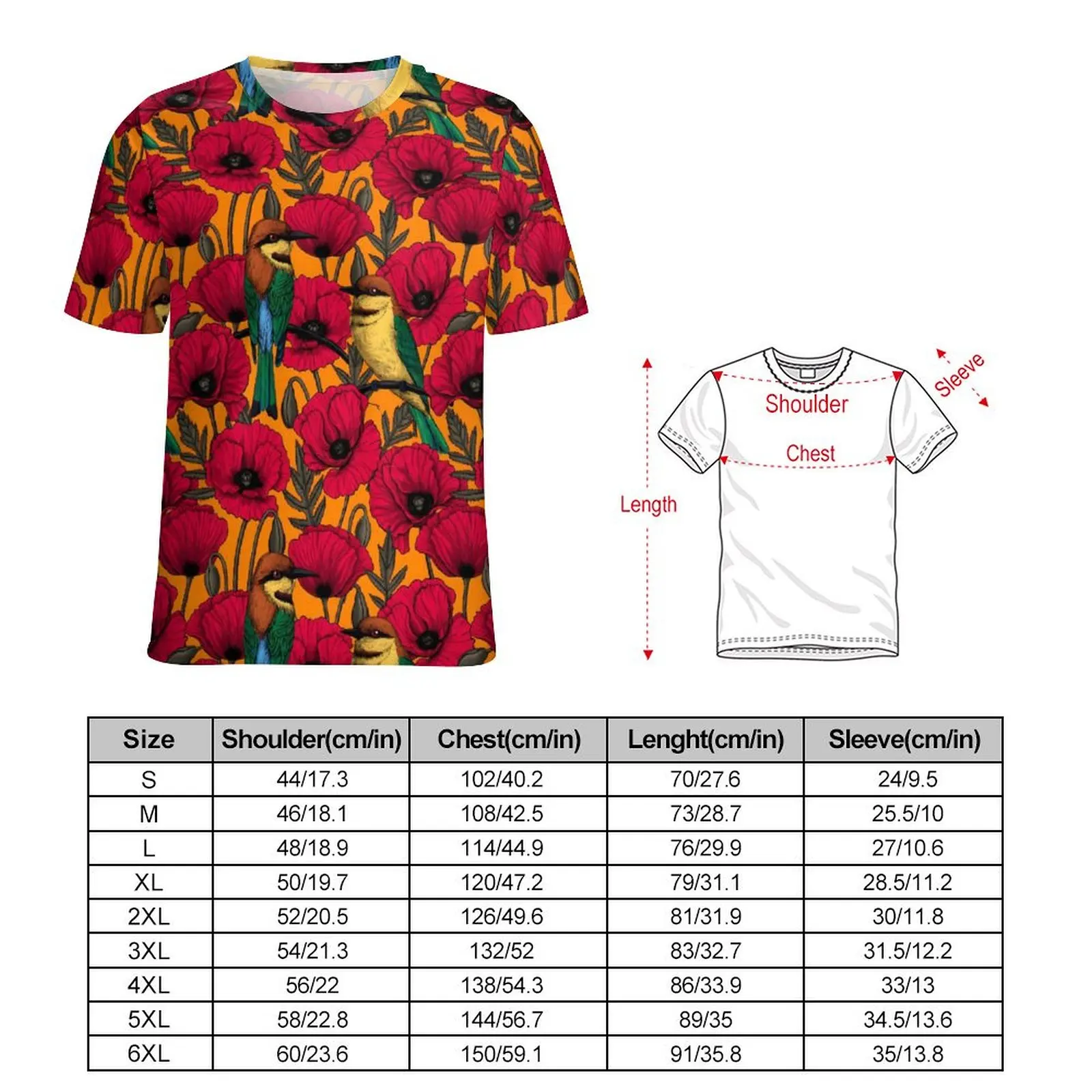 Man Birds Flower T Shirt Bee Eaters And Poppies Trending T-Shirts Short Sleeve Tops Wholesale Summer Casual Oversize Clothes