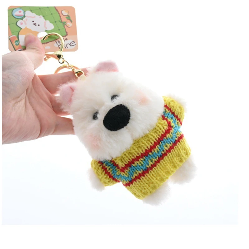 Cartoon Soft Cute Little White Dog Plush Doll Keychain Fun Sweet Jumper Puppy Doll Toy Bag Backpack Charm Children Birthday Gift