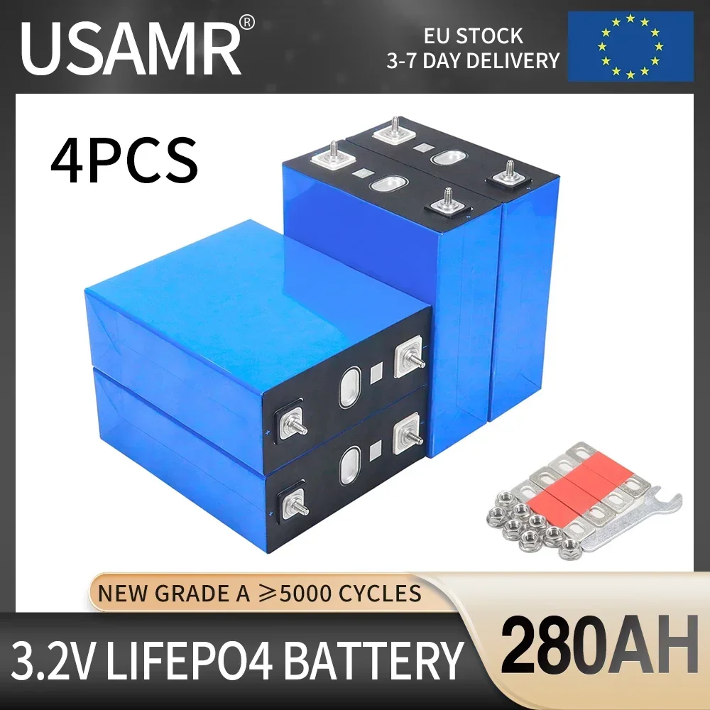 

4PCS 3.2v 280ah Lifepo4 Lithium Iron Phosphate Battery DIY 12V 24V 36V 48V Grade A Rechargeable Cells For Solar Storage System