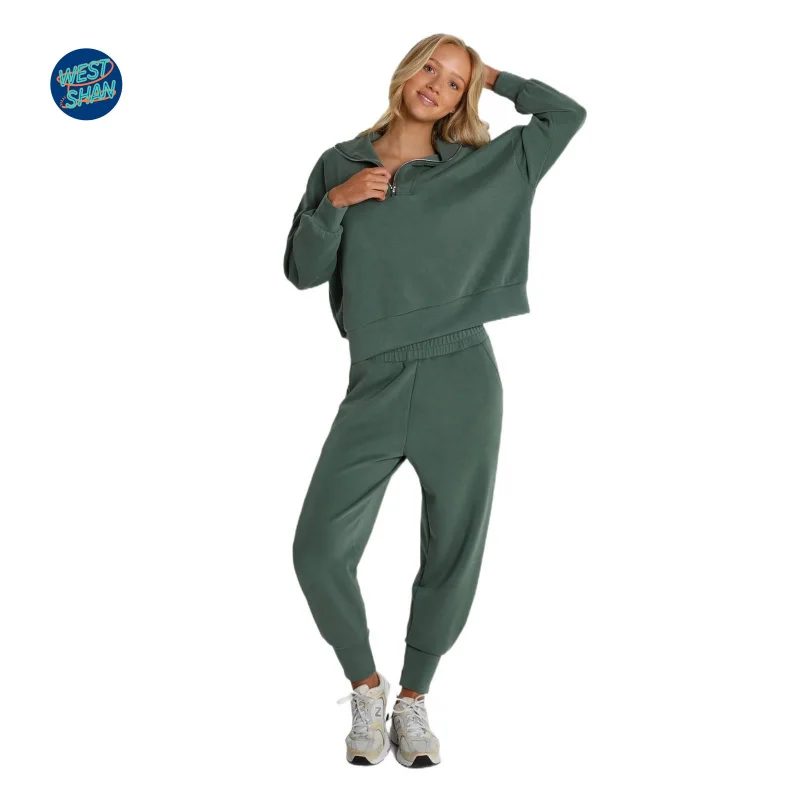 WESTSHAN Wysokiej Jakości Modny Zestaw Dresowy Dwuczęściowy: Bluza z Długim Rękawem i Rozpinanym Kołnierzem 1/4 oraz Spodnie Dresowe, Rozmiary EU/US