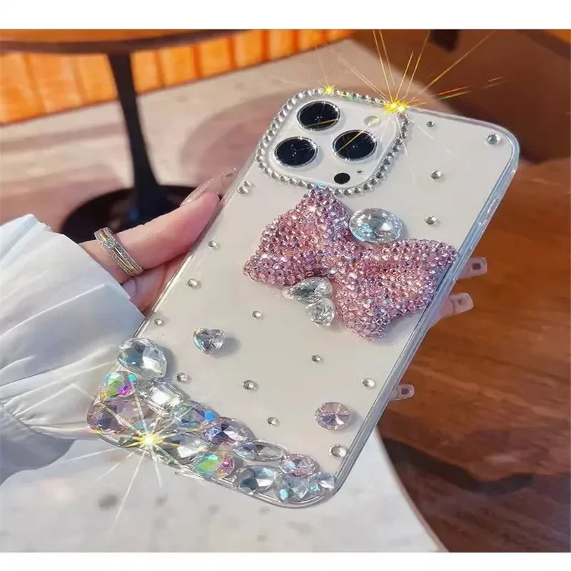 Phone Case Cover for Samsung S24 S10 S20 S21 S22 S23 PLUS Note20 Ultral Luxury Bling Rhinestone Diamond Bow-knot Cover