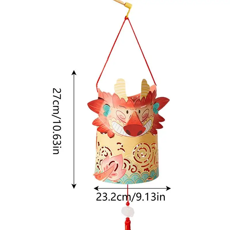 لتقوم بها بنفسك السنة الصينية الجديدة ورقة LED فانوس ، التنين الصيني التقليدي ، قلادة ، ديكور مهرجان الربيع ، كرتون ، 2024