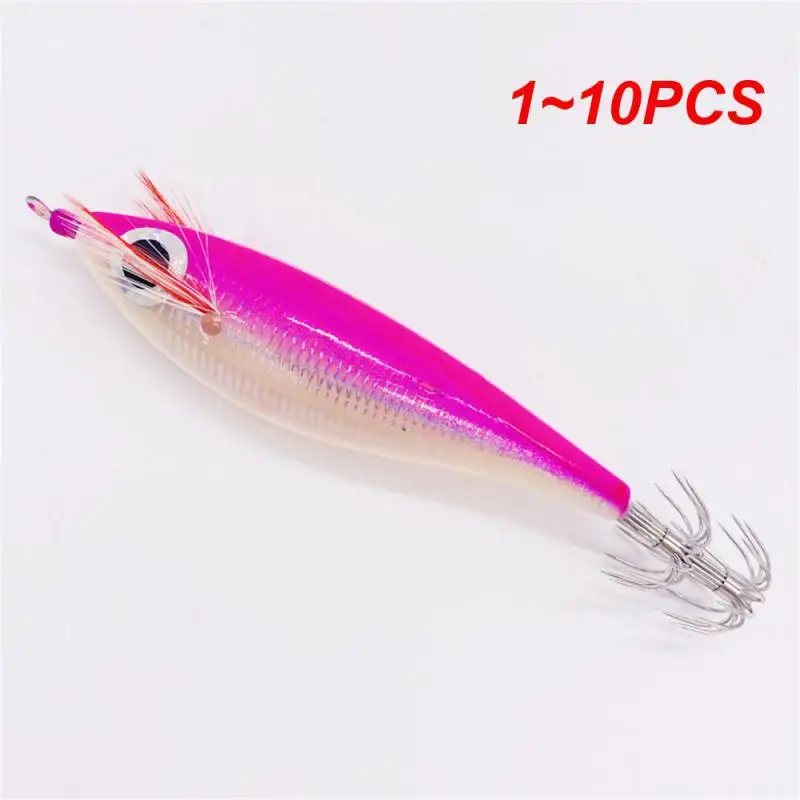 Señuelo de pesca de camarones de madera, anzuelo luminoso que crece en la oscuridad, calamar, sepia, cebo Artificial, pesca en agua salada, 1 ~ 10 piezas