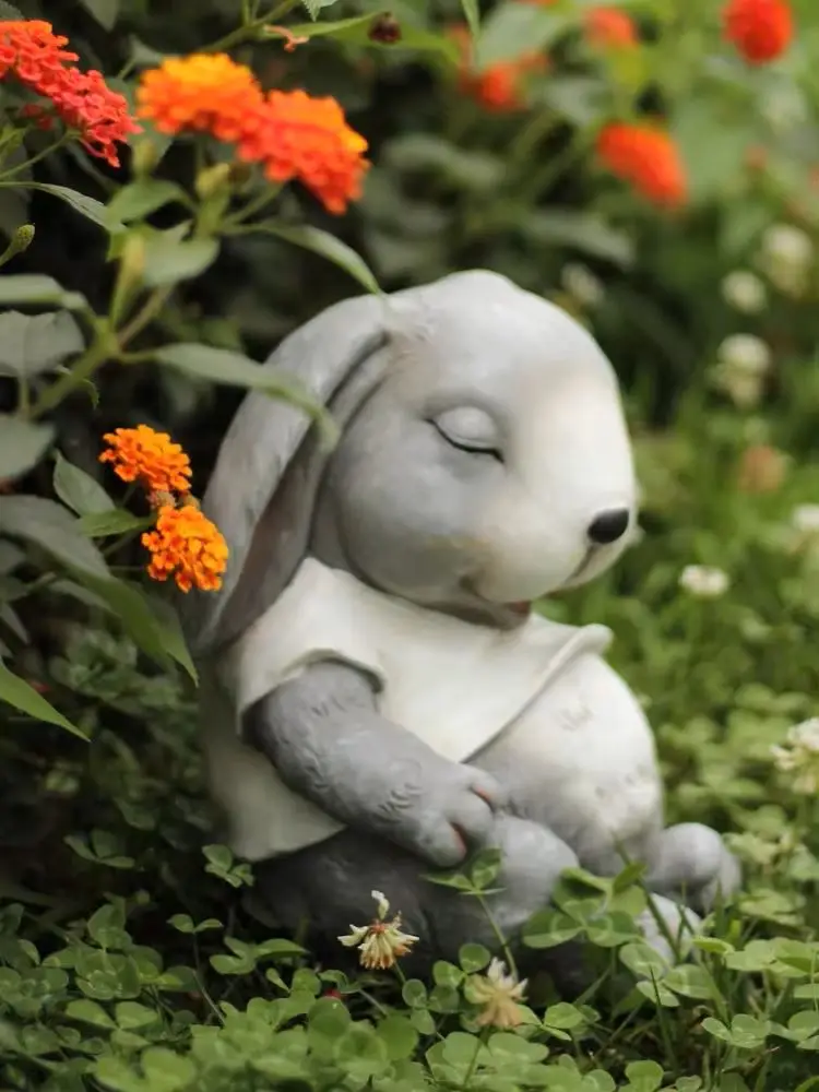 Cute Garden Sleeping Rabbit Resin Statue Animal Sculpture Figure Props Indoor Outdoor Home Office Courtyard Decoration Ornament