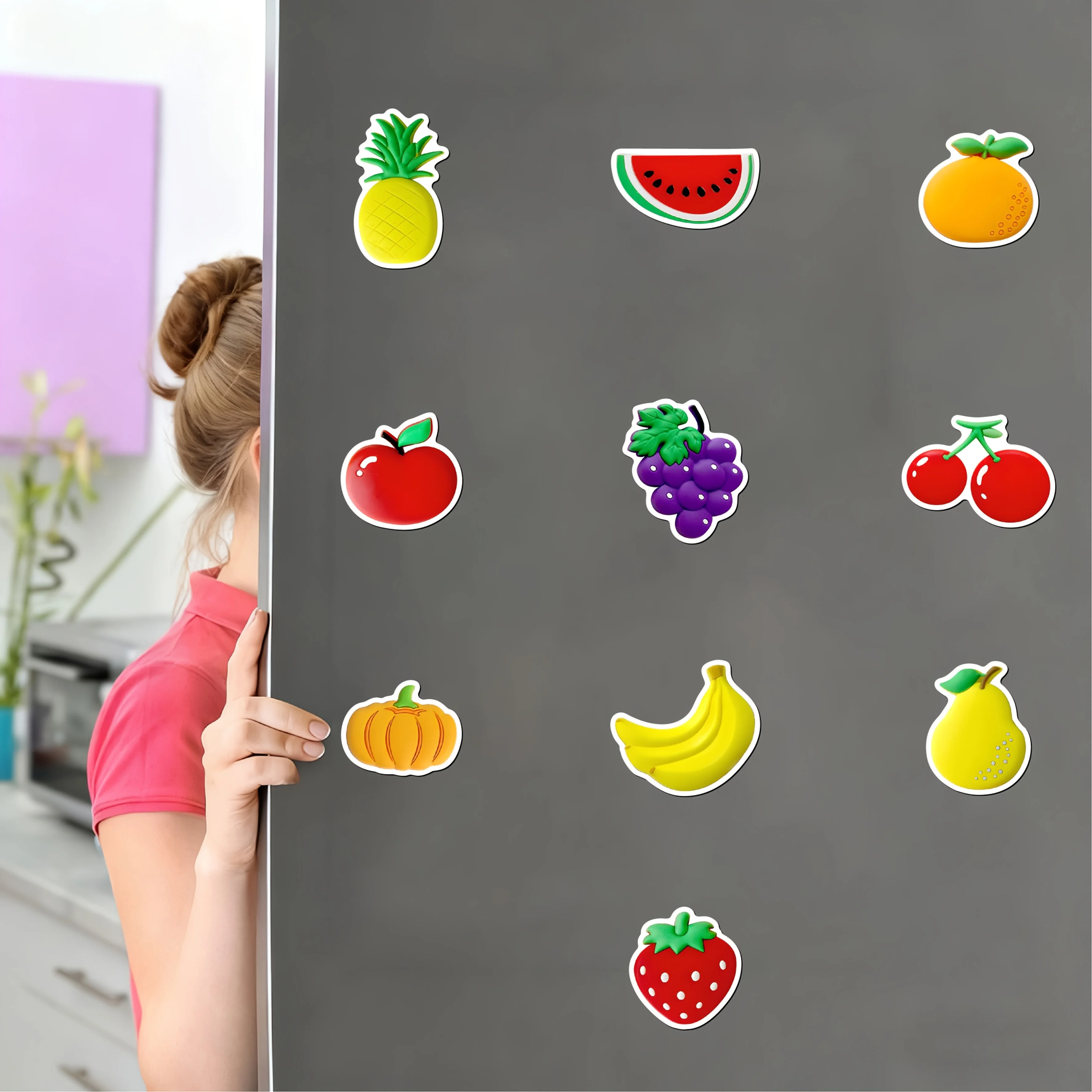 Cartoon Fruit 10-piece Set/Strap Magnetic, Cartoon Fruit Family Party Gift Pack, Family Interactive Fruit Cognition