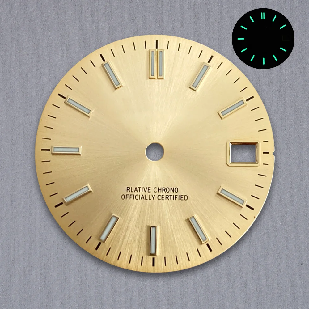 28.5 مللي متر S شعار أشعة الشمس الهاتفي صالح NH35/NH36/4R/7S اليابان حركة الأخضر مضيئة ساعة عالية الجودة تعديل الملحقات