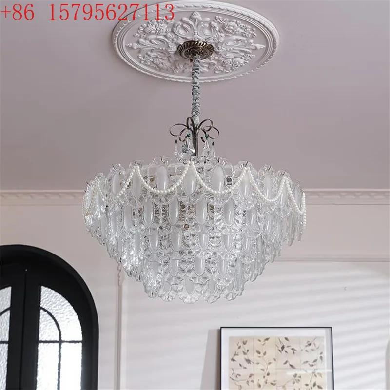

French medieval chandelier light luxury romantic dining room master bedroom retro living room crystal lamp