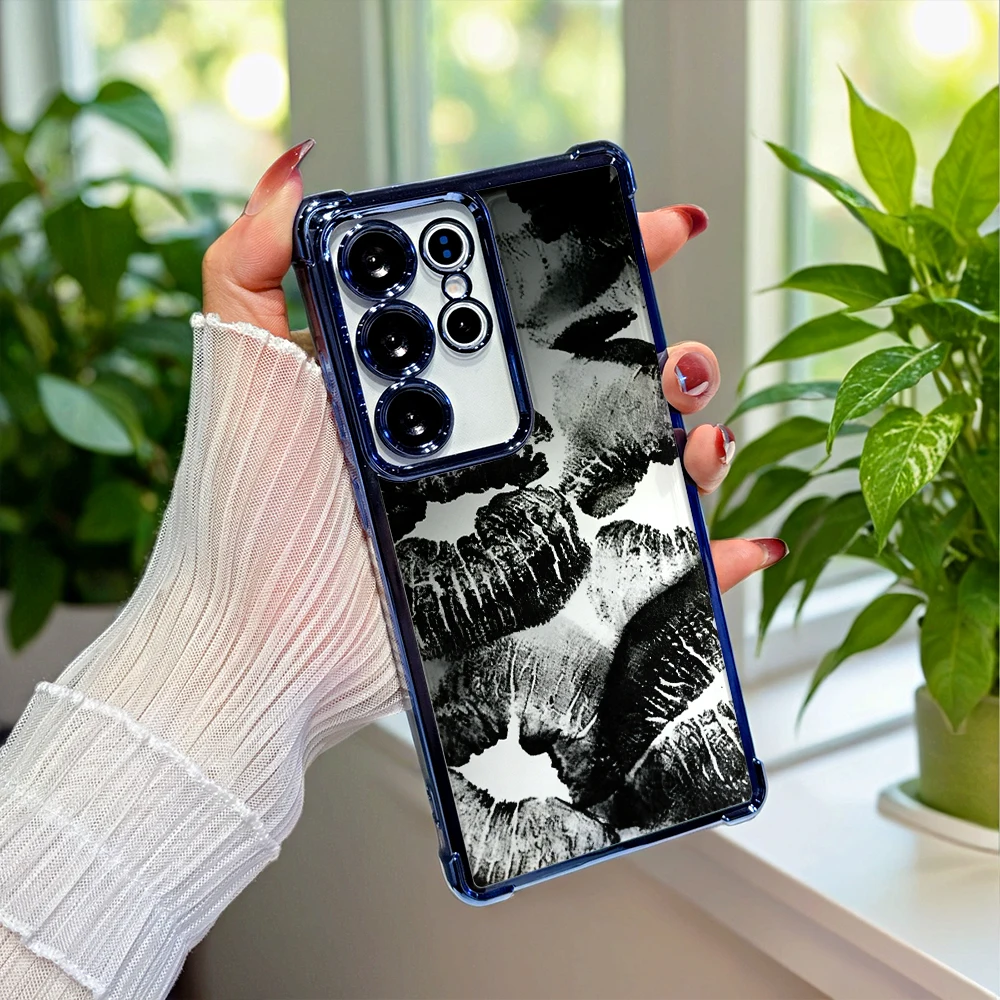 Black Ink Leaf Texture Phone Case Shockproof Anti-Scratch Back Cover For Samsung Galaxy S26 S25 S24 S23 S22 A57 A53 A50 A37 A10S