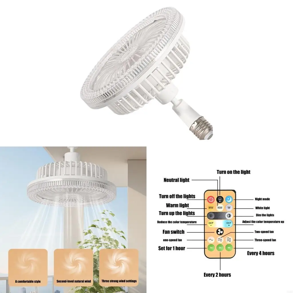 J1HF Modern E27 Socket Ceiling Fan With Light and Remote Control 3 Speed Setting Quiet Cooling Fan Light For Indoor Spaces