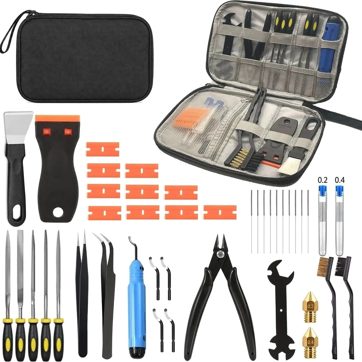 3D Printer Tool Kit 41PCS Maintenance with Nozzle Cleaning Tools, Scraper, Brushes, File Set, Cutter, Knife for FDM/SLA Printers