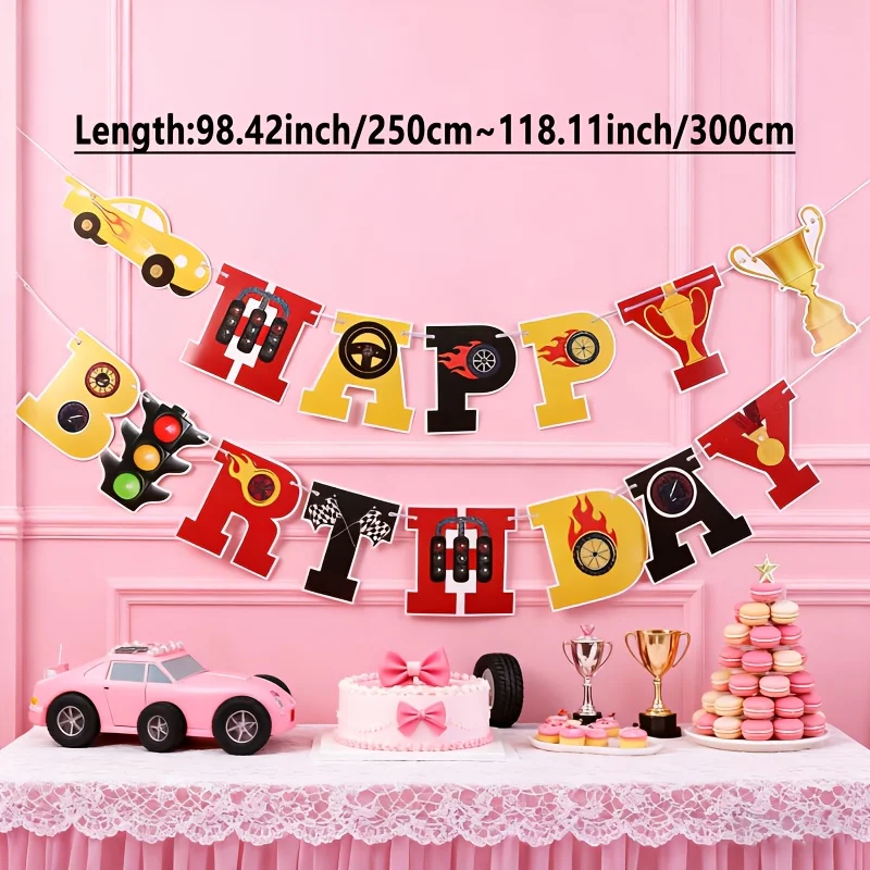 Race Car Happy Birthday Banner Racing Driver Pennant Flag Kids Race Theme Birthday Party Hanging Background Decor Supplies