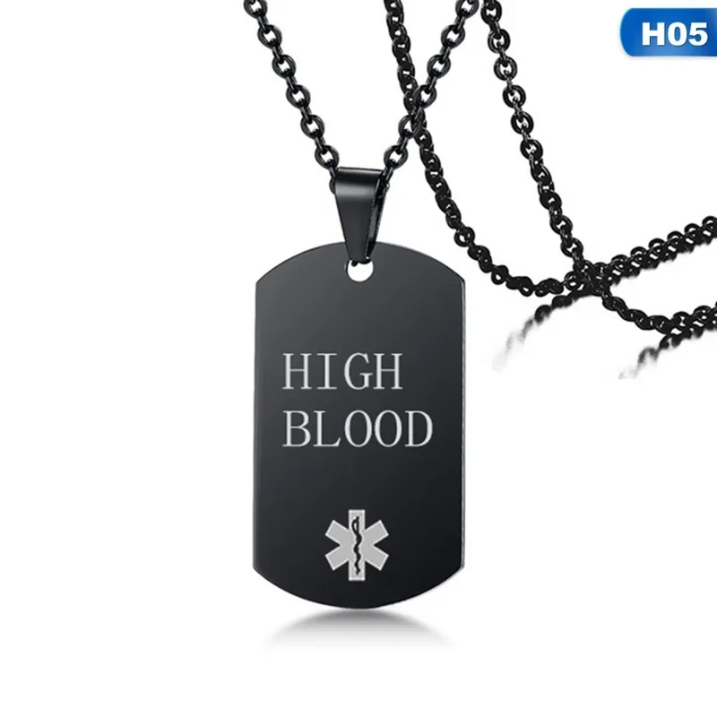 Czarny wisiorek z nieśmiertelnikiem Naszyjnik z identyfikatorem alertu medycznego dla mężczyzn Kobieta Biżuteria ze stali nierdzewnej Emergency SOS Diabetic Jewelry 24Inch — zdjęcie 7