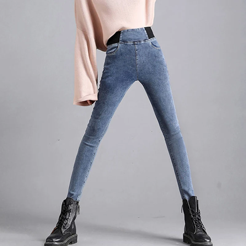 Oversized 26-38 High Stretch Pencil Jeans For Women Korean Fashion Slim Basic Denim Pants Casual High-waited Skinny Vaqueros