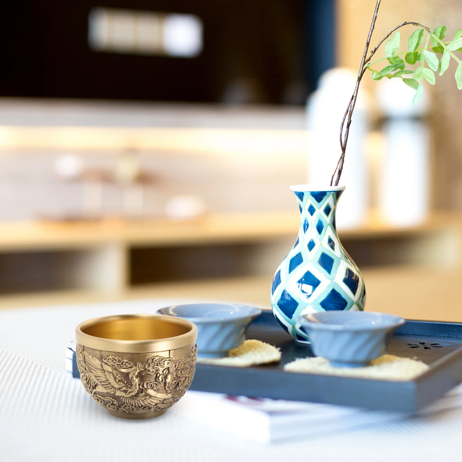 

2Pcs Dragon Pattern Copper Teacup Vintage Style Home Office Decor Gift Vintage Tea Cup Retro Tea Cup Teacup