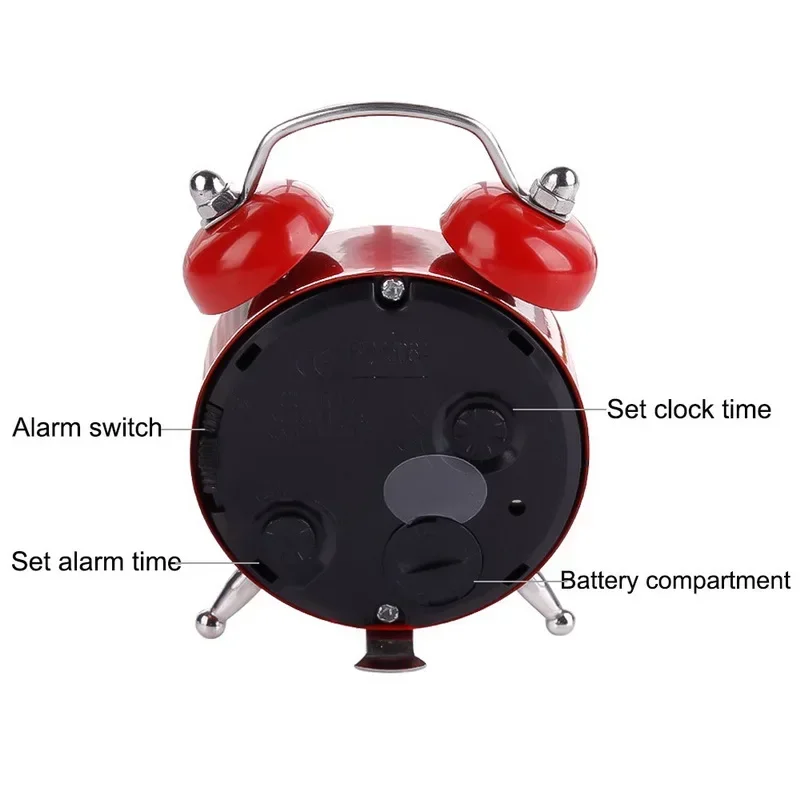 Relógio despertador retro alto para crianças, sinos duplos, metal mecânico, pequeno, cabeceira, mini relógios, desktop, decoração de casa, estudante